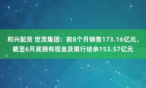 和兴配资 世茂集团：前8个月销售173.16亿元，截至6月底拥有现金及银行结余153.57亿元
